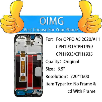 Original For Oppo A5 2020 LCD Display With Frame Screen Touch Panel Digitizer Replacement Parts CPH1931 CPH1959 CPH1933 CPH1935