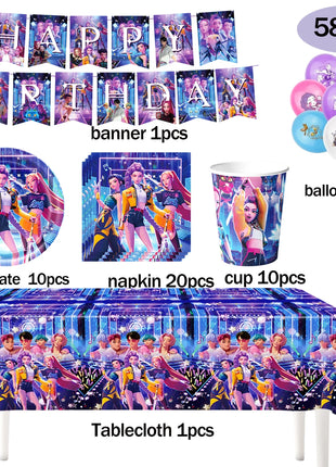 Set Decorazioni per Feste di Compleanno K-Pop, Articoli per Tavola, Palloncini, Bicchieri, Piatti, Tovaglioli, Decorazione per Torta, Striscione, Sacchetto Regalo - Accessori per Feste