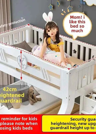 White Bunk Bed, Solid Wood , Children's , Second Floor, Siblings, Upper and Lower , Letter Small Apartment, High An