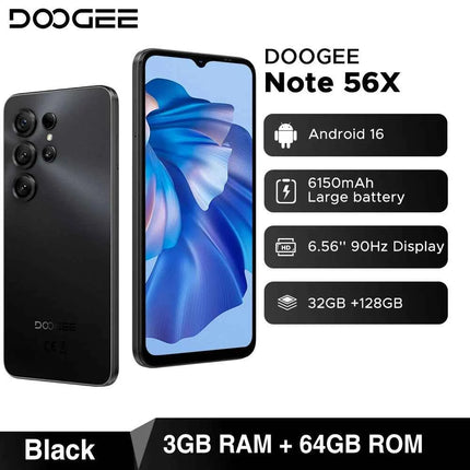 DOOGEE Note56 X 5G Mobile Phone 8.45mm Slim Body 6.56" 90Hz Screen Android 16 6150mAh Battery Al Scene Recognition Smartphone