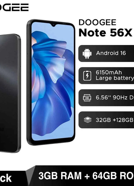 DOOGEE Note56 X 5G Mobile Phone 8.45mm Slim Body 6.56" 90Hz Screen Android 16 6150mAh Battery Al Scene Recognition Smartphone