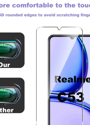 Screen Protector For Realme C53, Tempered Glass HD Crystal  9H Anti Scratch Case Friendly Mica High Aluminum