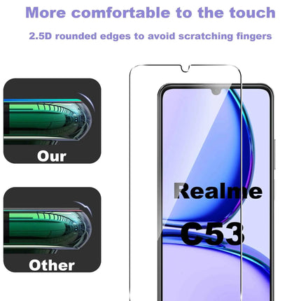 Screen Protector For Realme C53, Tempered Glass HD Crystal  9H Anti Scratch Case Friendly Mica High Aluminum