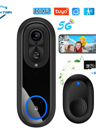 Campanello video WiFi 5G 2.4G Campanello senza fili 1080P Tuya APP Telecamera citofono intelligente Campanello impermeabile IP65 con batteria da 7000 mAh