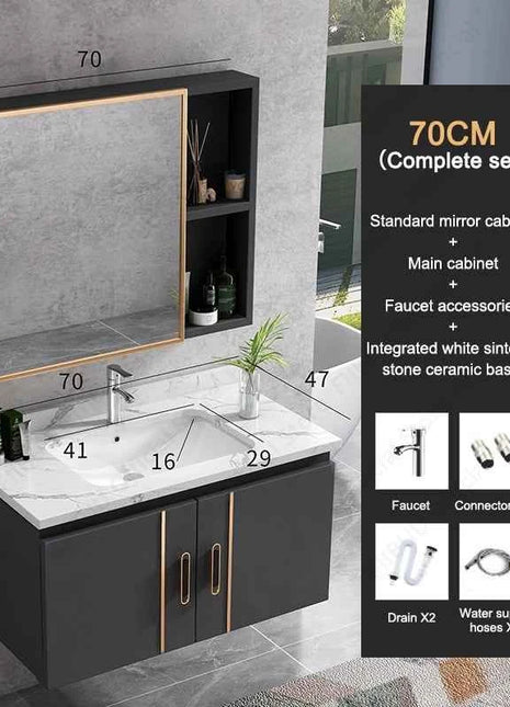 Bathroom Vanity Cabinet Set with Integrated Ceramic Sink Drain Accessories Wall Mounted Aluminum Storage Cabinet Mirror Combo