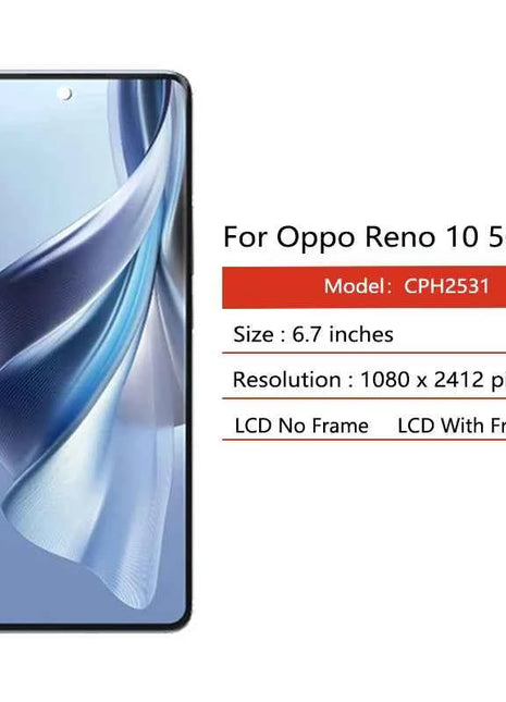 6.7“”AMOLED For Oppo Reno10 CPH2531 LCD Touch Screen Digitizer Reno 10 5G CPH2531 Display With Fingerprint Frame