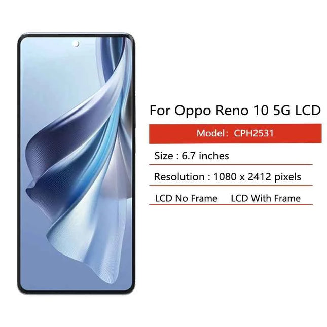 6.7“”AMOLED For Oppo Reno10 CPH2531 LCD Touch Screen Digitizer Reno 10 5G CPH2531 Display With Fingerprint Frame