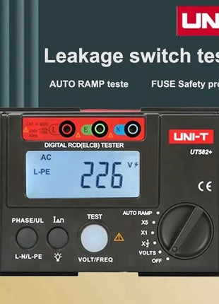 UNI-T UT582+ Digital RCD (ELCB) Tester AUTO RAMP Leakage Circuit Breaker Meter with Mis-Operation Buzzer