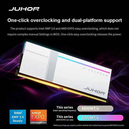 JUHOR Memoria Ram RGB DDR5 16GB DDR5 32GB(16GBX2) 6000MHz 7200MHz 8000MHz UDIMM Desktop UDIMMRAM PC Computer Memory Hynix Chip