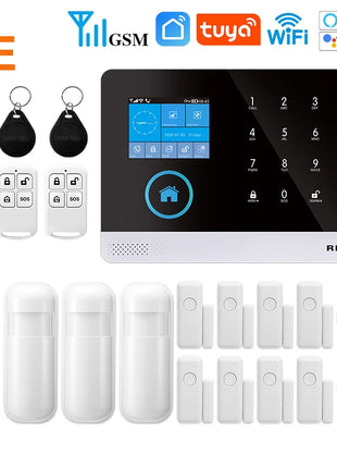 Protezione di sicurezza wireless WiFi + GSM/4G e 2G App Smart Home e Tuya Sistema di allarme di sicurezza domestica Alexa Funzionamento remoto 433 Mhz
