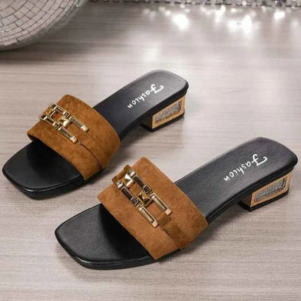 Sandali casual primaverili ed estivi da donna, sandali unisex alla moda con fibbia in metallo con fibbia bohémien, scarpe da spiaggia, versatili sandali con tacco a gattino, vacanze, feste, abbigliamento da lavoro quotidiano