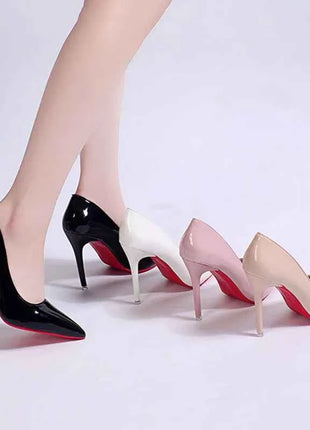 White Nude Pointed Toe Patent Leather High Heels Sexy Red Sole Party Prom Girl Pumps Minimalist Shallow Mouth Work Single Shoes