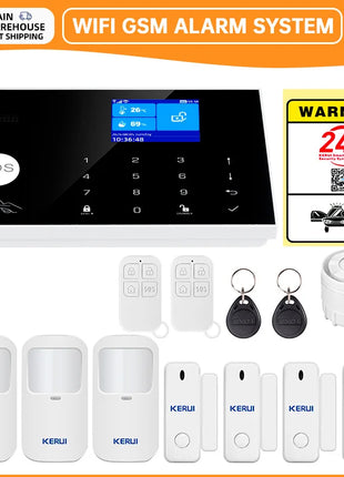 Sistema di Allarme KERUI WIFI GSM con Supporto per 3 Zone Cablate, Allarme Domestico Antifurto Compatibile con Tuya Smart, Sensore PIR 433MHz per Protezione di Sicurezza