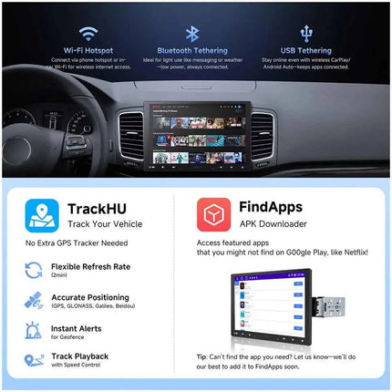10 inch Android Car Stereo Single 1 Din Retractable Screen Apple CarPlay Android Auto 1Din Car Bluetooth Radio Head Unit
