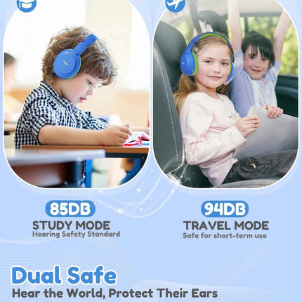 Acer Kids Bluetooth 6.0 Headphones with Built-in Mic 85/94dB Volume Limited Lightweight Over-Ear Wireless Headphones for Kids
