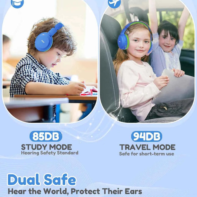 Acer Kids Bluetooth 6.0 Headphones with Built-in Mic 85/94dB Volume Limited Lightweight Over-Ear Wireless Headphones for Kids