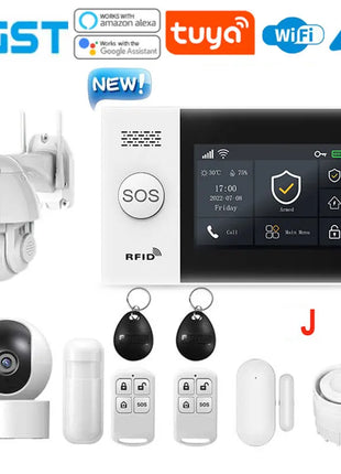 PGST PG-107 4G Tuya Wireless WIFI GSM Sistema di allarme domestico con telecamere di sicurezza Rilevatore di movimento Sensore antifurto Alexa e Google