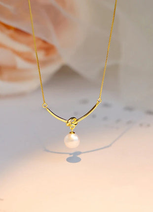 Huitan Elegant Knot Pendant Necklace for Women, Synthetic Pearl, Versatile Accessories for Wedding and Engagement, Trendy Luxury Jewelry for Ladies