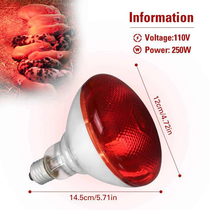 Day Night Infrared Heat Lamp 100W/150W/200W/250W/275W Red Heat Lamp Bulb for Brooder Coop Chicks Snake Amphibian Pet Reptile