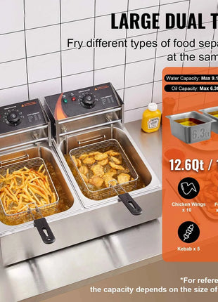 Friggitrice Elettrica Commerciale SucceBuy 12L Doppia Vasca 3000W - Acciaio Inox