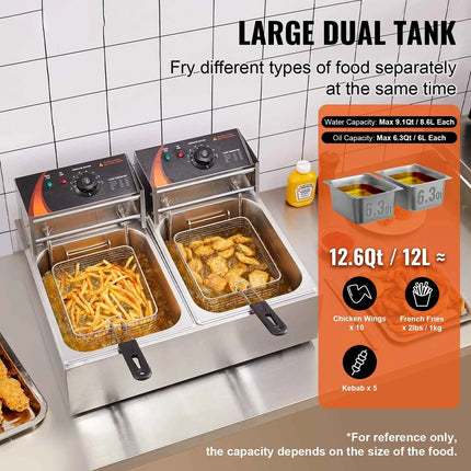 Friggitrice Elettrica Commerciale SucceBuy 12L Doppia Vasca 3000W - Acciaio Inox