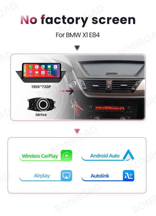 BONROAD Wireless Carplay Android auto Multimedia Player Car Radio For BMW X1 E84 Touch Screen With Bluetooth GPS Navigation