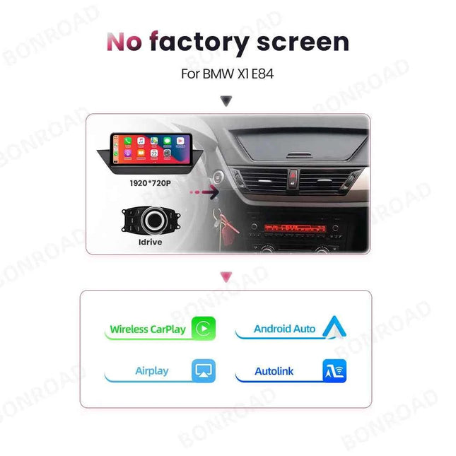 BONROAD Wireless Carplay Android auto Multimedia Player Car Radio For BMW X1 E84 Touch Screen With Bluetooth GPS Navigation