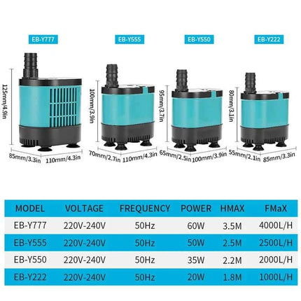 20/35/50/60W Bottom Suction Submersible Pump Fish Tank Water Circulation Pump Small Silent Filter Suction Manure Change Pump