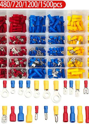 Assorted Electrical Crimp Terminal Kit 280/1500pcs - Cold Pressed Male Female Quick Connect Lugs for DIY & Repairs