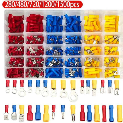 Assorted Electrical Crimp Terminal Kit 280/1500pcs - Cold Pressed Male Female Quick Connect Lugs for DIY & Repairs
