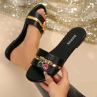 Scarpe da Donna Nuova Moda, Ciabatte con Fibbia a Ciliegia, Decorazione Metallica Versatile in Tinta Unita, Sandali Piatti con Punta Rotonda