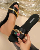 Scarpe da Donna Nuova Moda, Ciabatte con Fibbia a Ciliegia, Decorazione Metallica Versatile in Tinta Unita, Sandali Piatti con Punta Rotonda