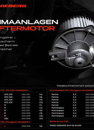 Frankberg 1x Motore Ventilatore Interno per Citroën Berlingo Jumpy Peugeot Partner 2002-2012 641S0 CN8292