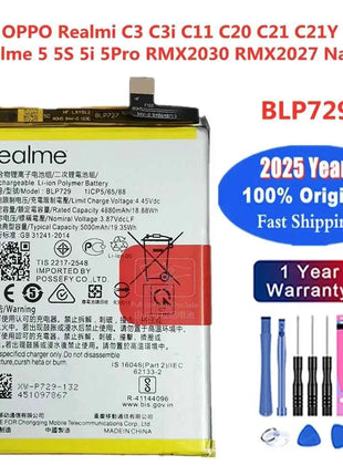 2025 Years 5000mAh BLP729 Original Battery For OPPO Realme 5S 5i 5 Pro Realmi C3 C3i C11 C20 C21 C21Y Narzo 50i Batteries