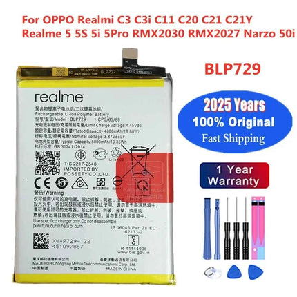 2025 Years 5000mAh BLP729 Original Battery For OPPO Realme 5S 5i 5 Pro Realmi C3 C3i C11 C20 C21 C21Y Narzo 50i Batteries