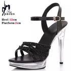 Sandali con plateau con tacco alto con glitter di cristallo da 12 cm per donna Scarpe da sposa trasparenti antiscivolo Calzature da prestazione modello femminile