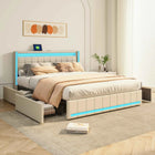 Comanlai 160×200cm Youth Bed, Adult Bed, Upholstered Double Bed, with LED and USB 4 Drawers, Headboard with Storage Space Linen