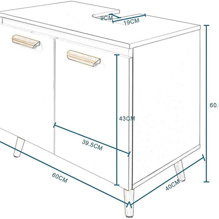 Bathroom Cabinet on Feet Practical Storage Under Sink 60x40x60,5cm Vanity Unit Floor-Standing Toilet Furniture