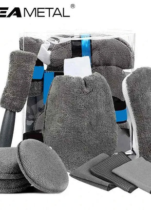 SEAMETAL Kit Lavaggio Auto 9 Pezzi - Panni, Spugne e Guanti Microfibra