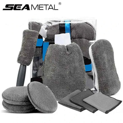 SEAMETAL Kit Lavaggio Auto 9 Pezzi - Panni, Spugne e Guanti Microfibra