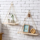Wall decoration hanging rope storage rack Flower pot storage rack hanging wooden decoration hanging basket