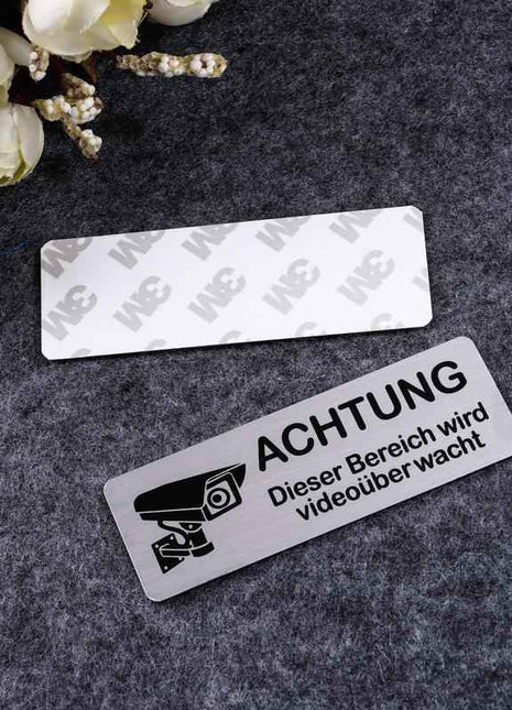 1pc Caution Video Surveillance Wall Sticker Decal Metal Home Door Yard Garden Decors For Door Panel Space Sticker With Adhesive