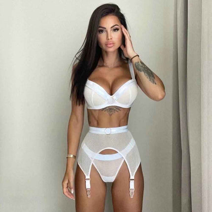 FFOrder Mesh Splicing With Halter Neck Waist Closure Four-Piece Sexy Lingerie