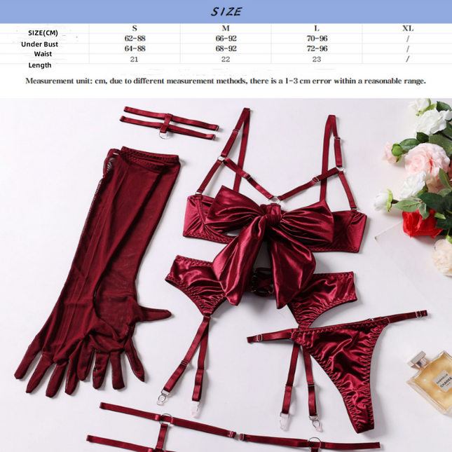 FFOrder Sexy Lingerie Bow Garter Temptation Set