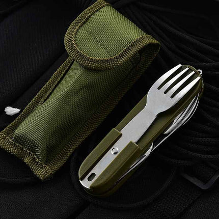 Camping can be split multi-functional folding knife, fork and spoon combination tableware portable outdoor three-piece tableware set