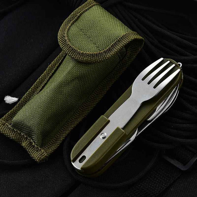 Camping can be split multi-functional folding knife, fork and spoon combination tableware portable outdoor three-piece tableware set