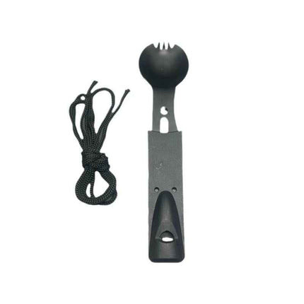 Outdoor stainless steel multi-function whistling knife camping survival Black cutlery spoon knife set with whistling multi-function picnic camping equipment