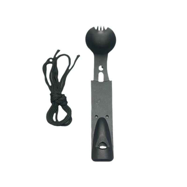 Outdoor stainless steel multi-function whistling knife camping survival Black cutlery spoon knife set with whistling multi-function picnic camping equipment