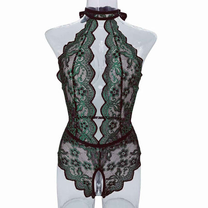 FFOrder One-Piece Deep V Sexy Lace Print No Steel Ring Open Crotch Beautiful Back Sexy Underwear