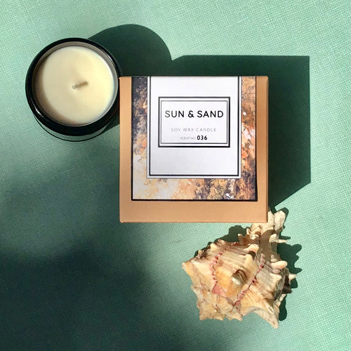 Candela Profumata Sun + Sand Cera Soia - Candela Artigianale Fiori Bianchi Agrumi